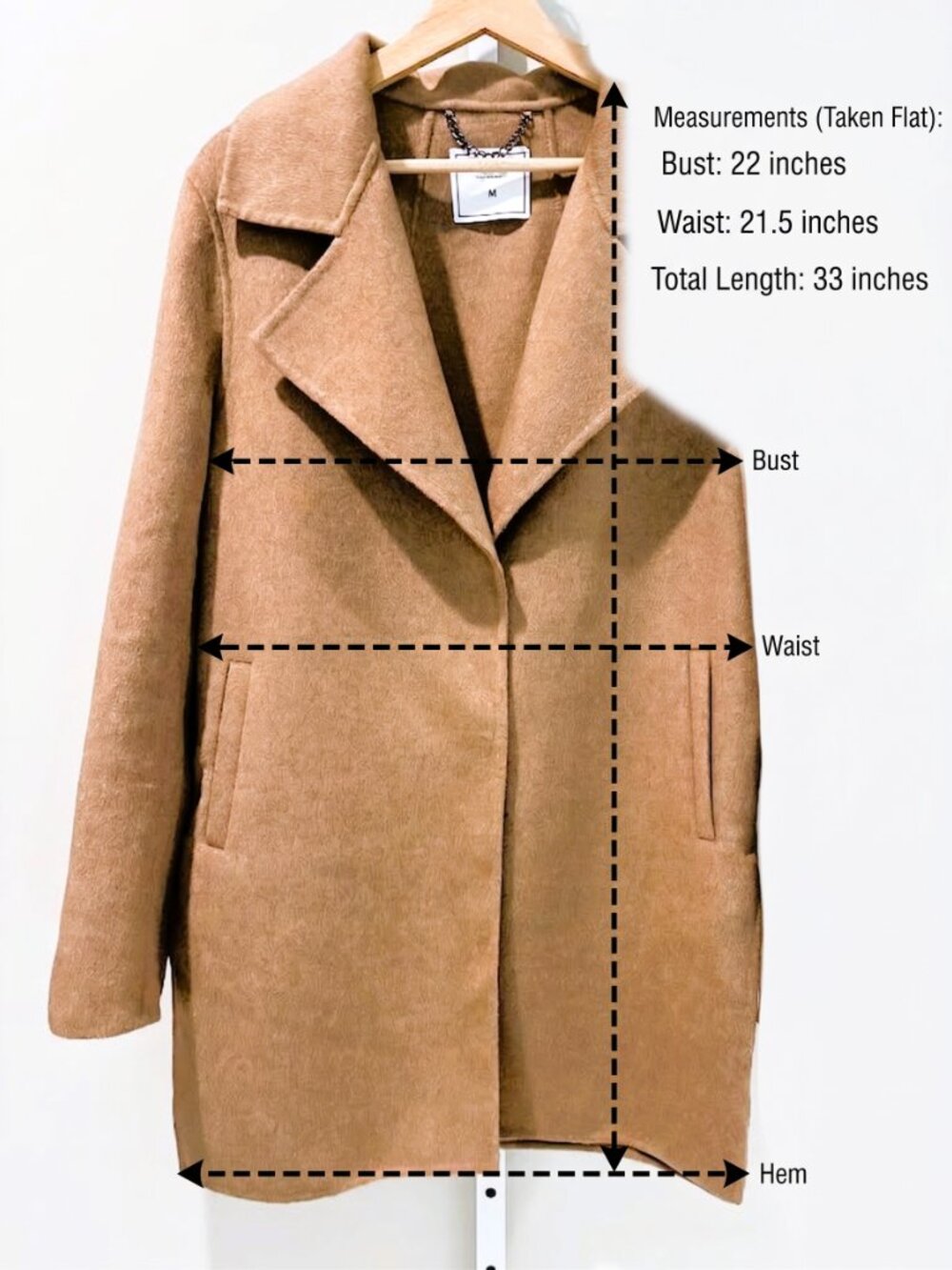 Belle & Bloom Camel Wool Blend Snap Front Coat Tan Jacket Minimalist Women's M - Picture 2 of 9
